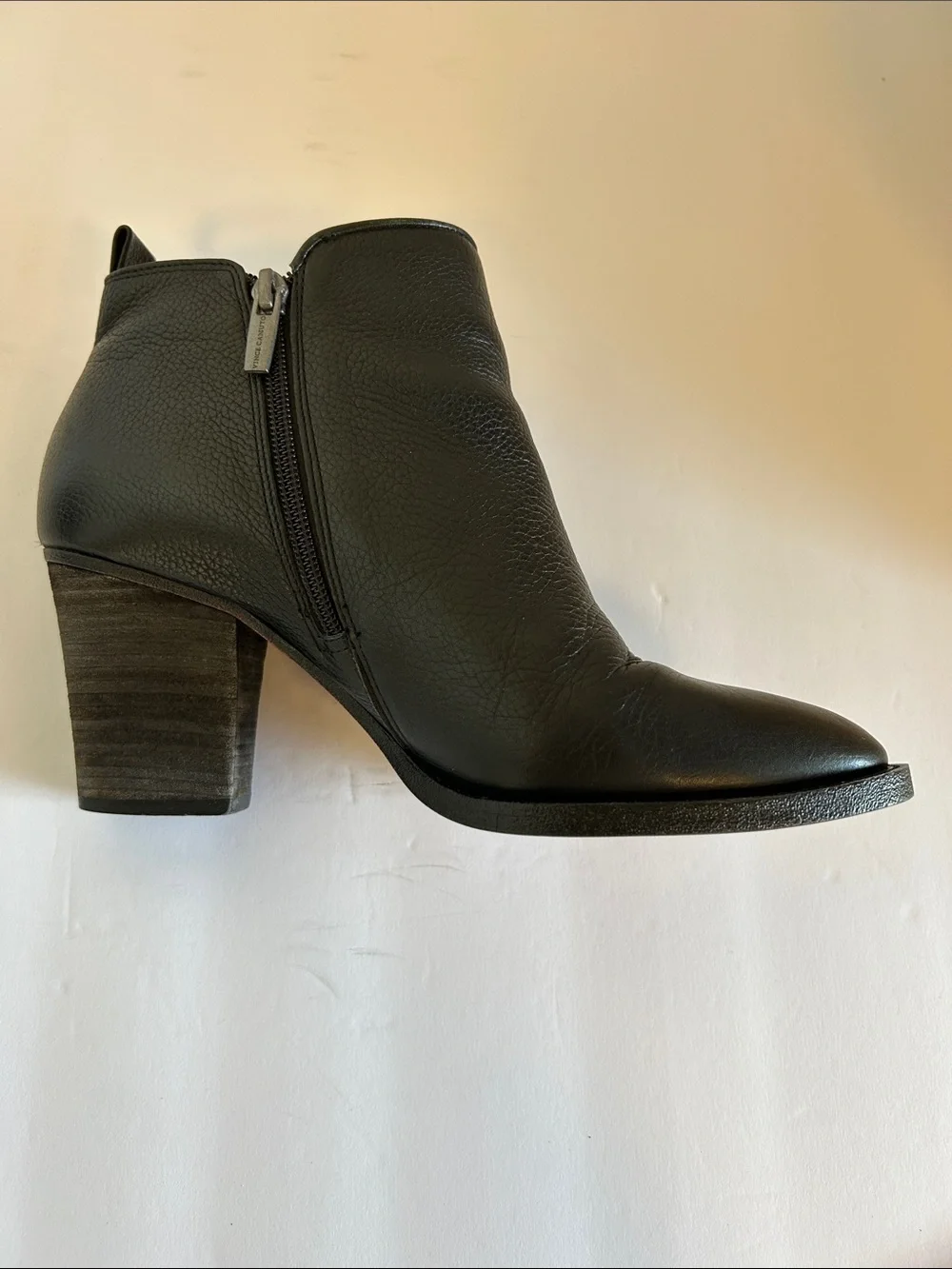 Vince Camuto Black Leather Ankle Booties with Block Heel Pamalee Bootie